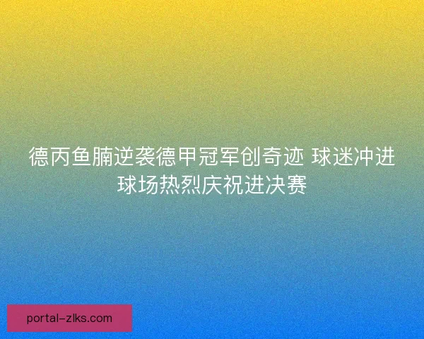 德丙鱼腩逆袭德甲冠军创奇迹 球迷冲进球场热烈庆祝进决赛 德丙鱼腩逆袭德甲冠军创奇迹 球迷冲进球场热烈庆祝进决赛